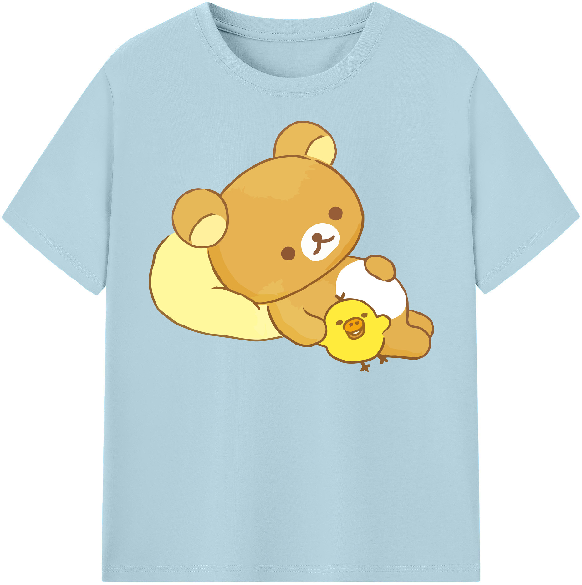 （画像用） リラックマ リラックマ キイロイトリ Rilakkuma Korilakkuma Kiiroitori 綿100％半袖Tシャツ（フロントプリント）